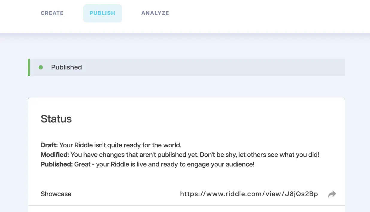 See that your Riddle is published with the green circle